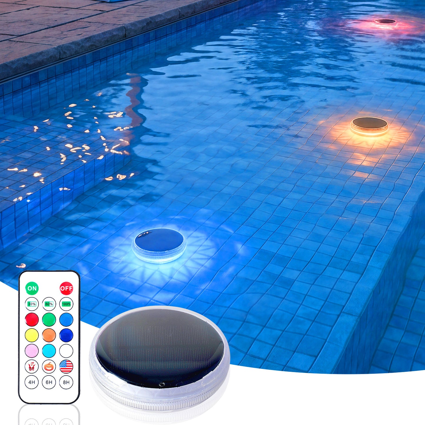 Floating Solar Pool Light with Remote Control - 12 Color Modes Waterproof LED Lamp