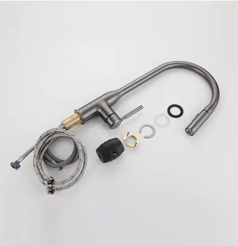 Copper Kitchen Faucet with Pull-Out Spout Double Water Outlet Rotatable