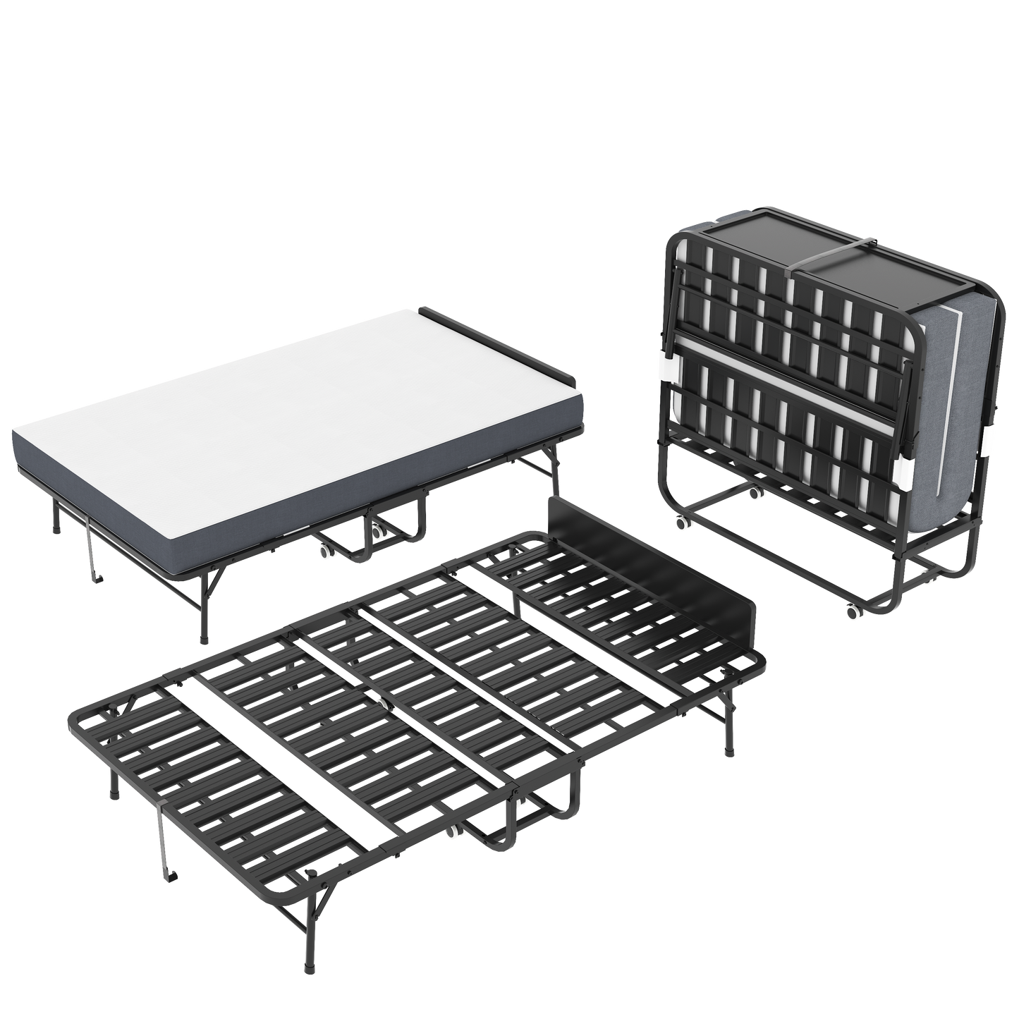 75x46 Wide Folding Bed With Adjustable Headboard, Extra Long Rollaway