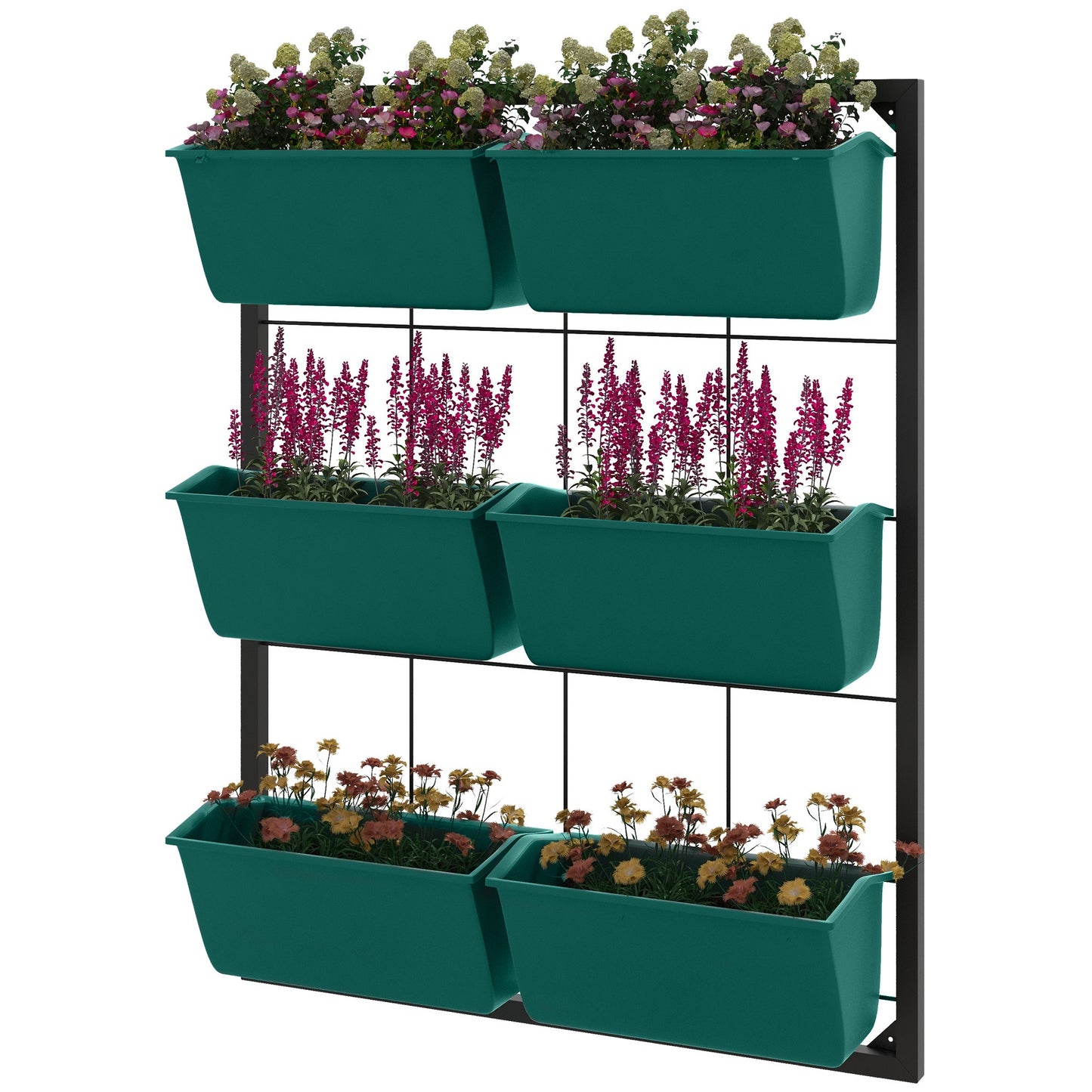 3-Tier Wall-Mounted Plant Holder with 6 Pots for Indoor Outdoor Gardening