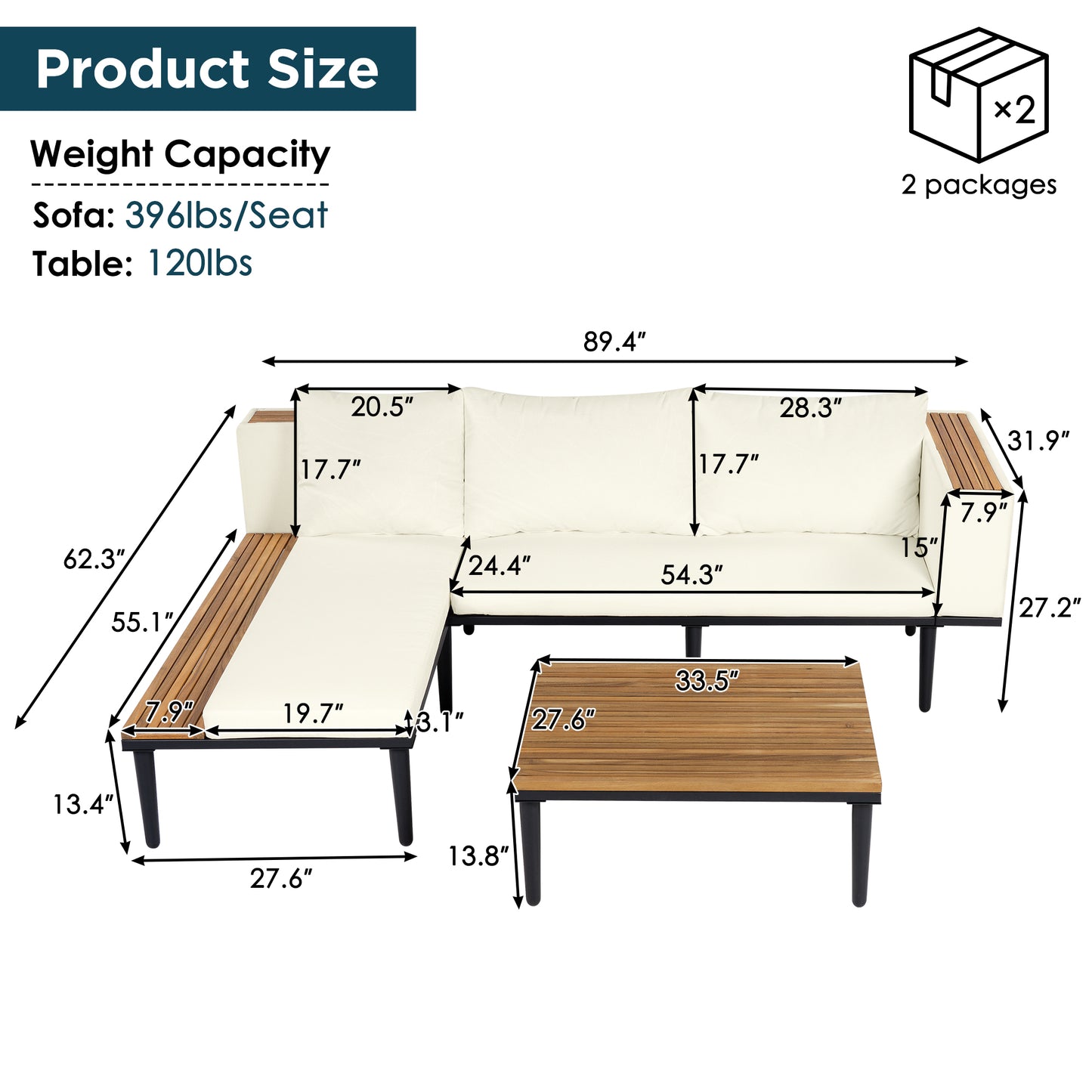 Luxury Patio Furniture Set With Removable Cushions And Coffee Table,