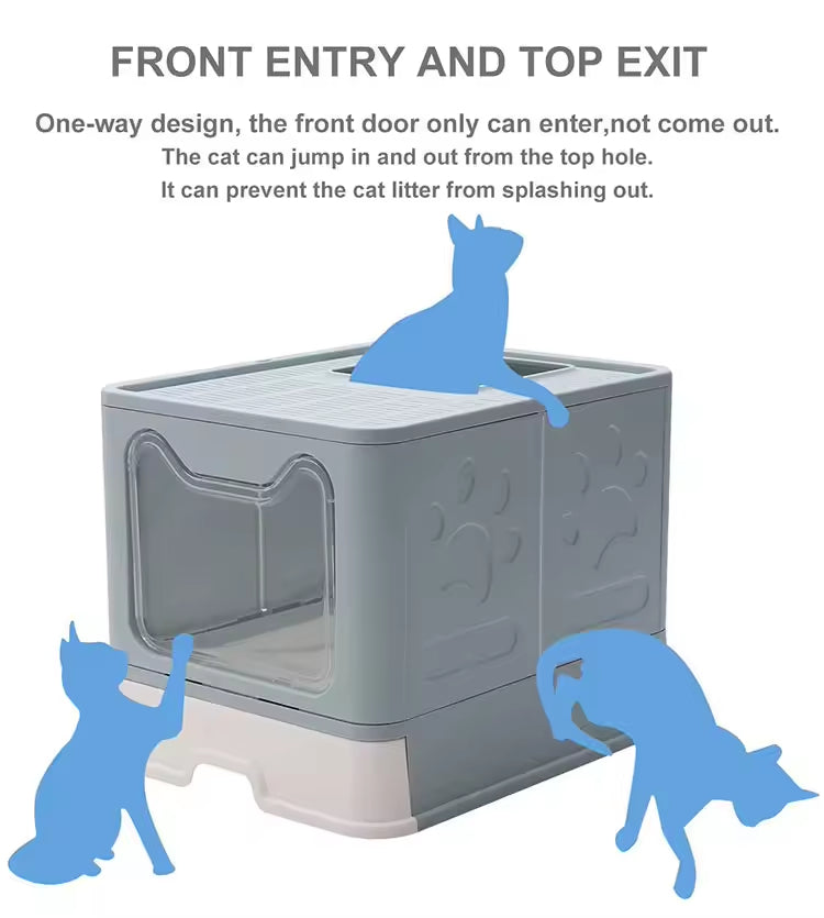 Large Front-Entry Cat Litter Box with Cover & Scoop - Enclosed Pet Furniture
