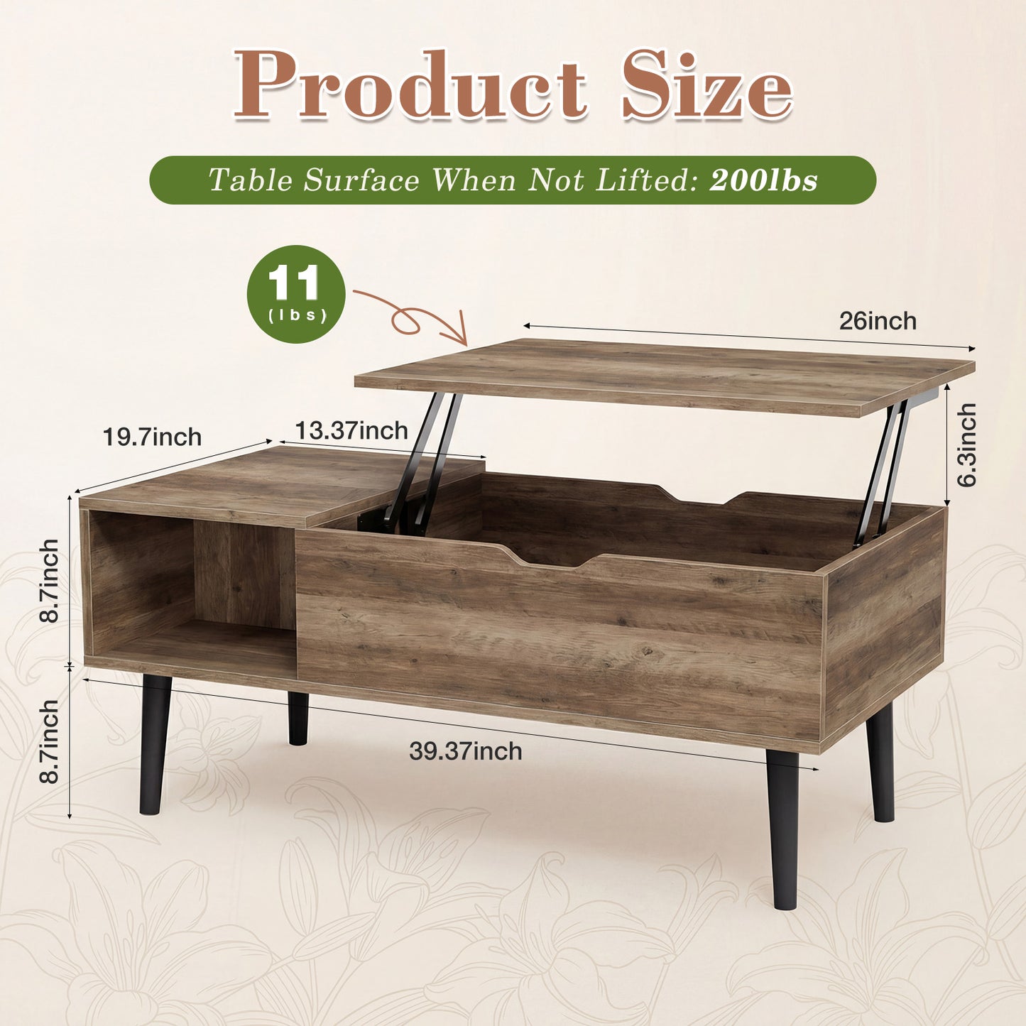 Lift Coffee Table with Storage Shelf and Hidden Compartment