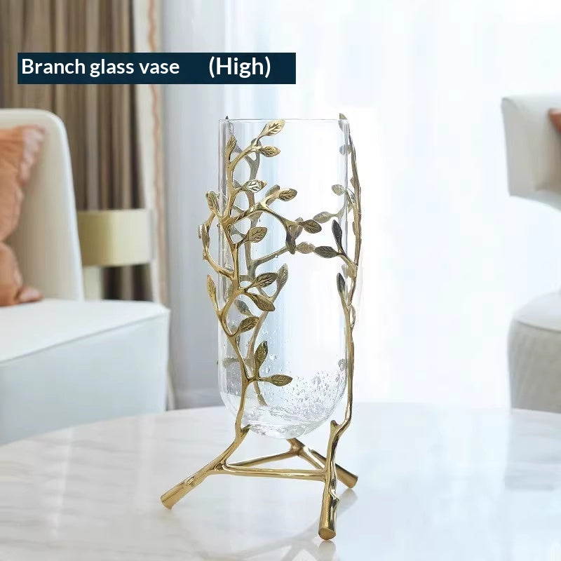 Brass and Glass Living Room TV Cabinet Vase Home Decor