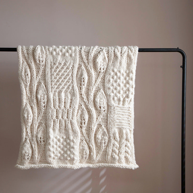 White Wool Throw Blanket 120x150cm - Thick Upholstered Sofa Cover