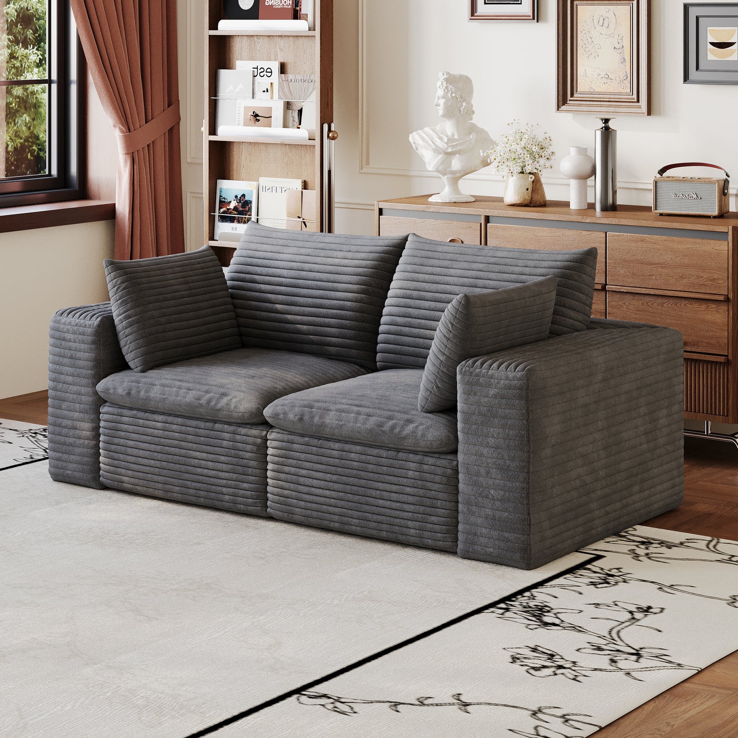 71" Cloud Sofa - Deep Seat Corduroy Couch with Removable Cushion - Dark Grey