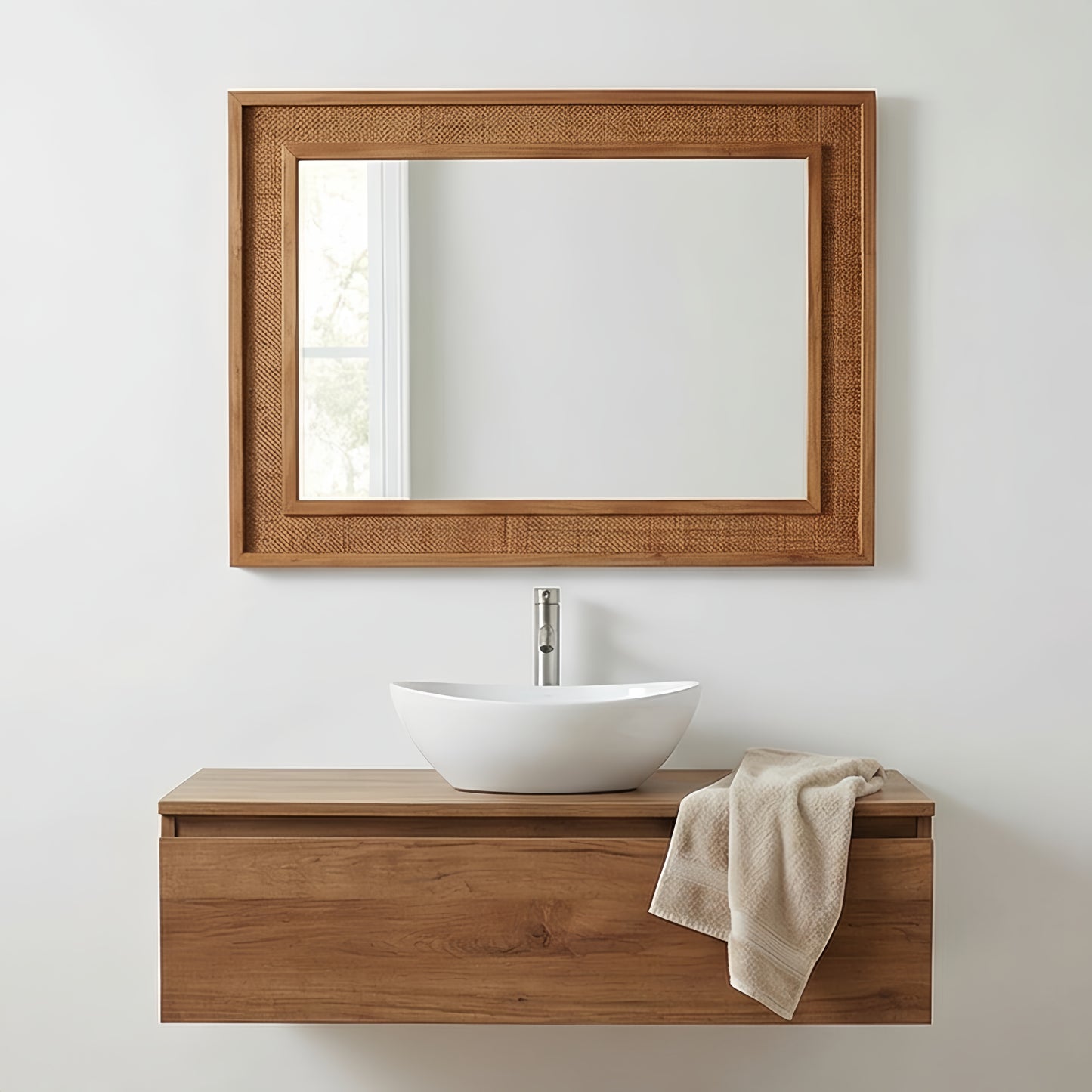 20"x30" Rattan Rectangle Decorative Mirror - Yellowish Brown
