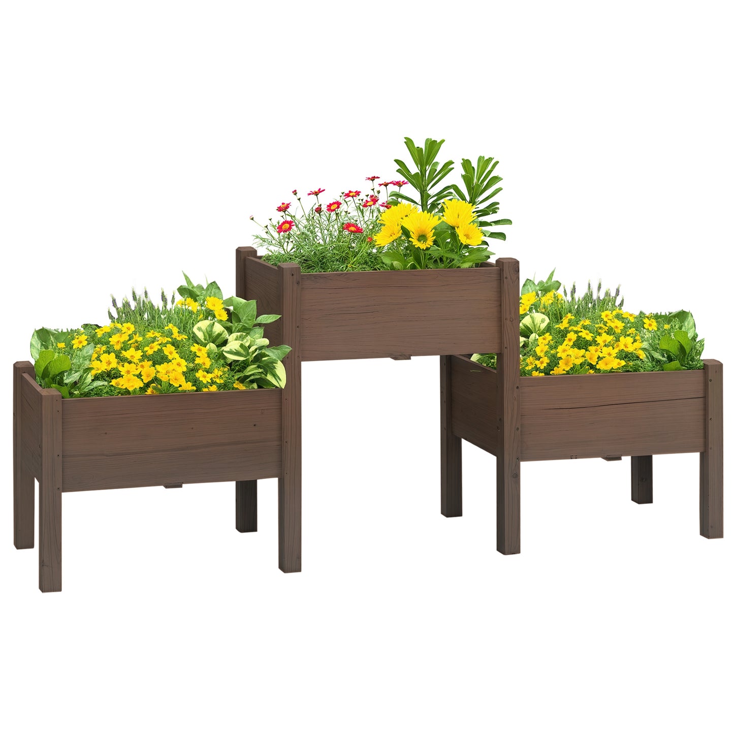 3-Tier Raised Garden Bed with 3 Planter Boxes - Outdoor Herb Vegetable Flower Garden