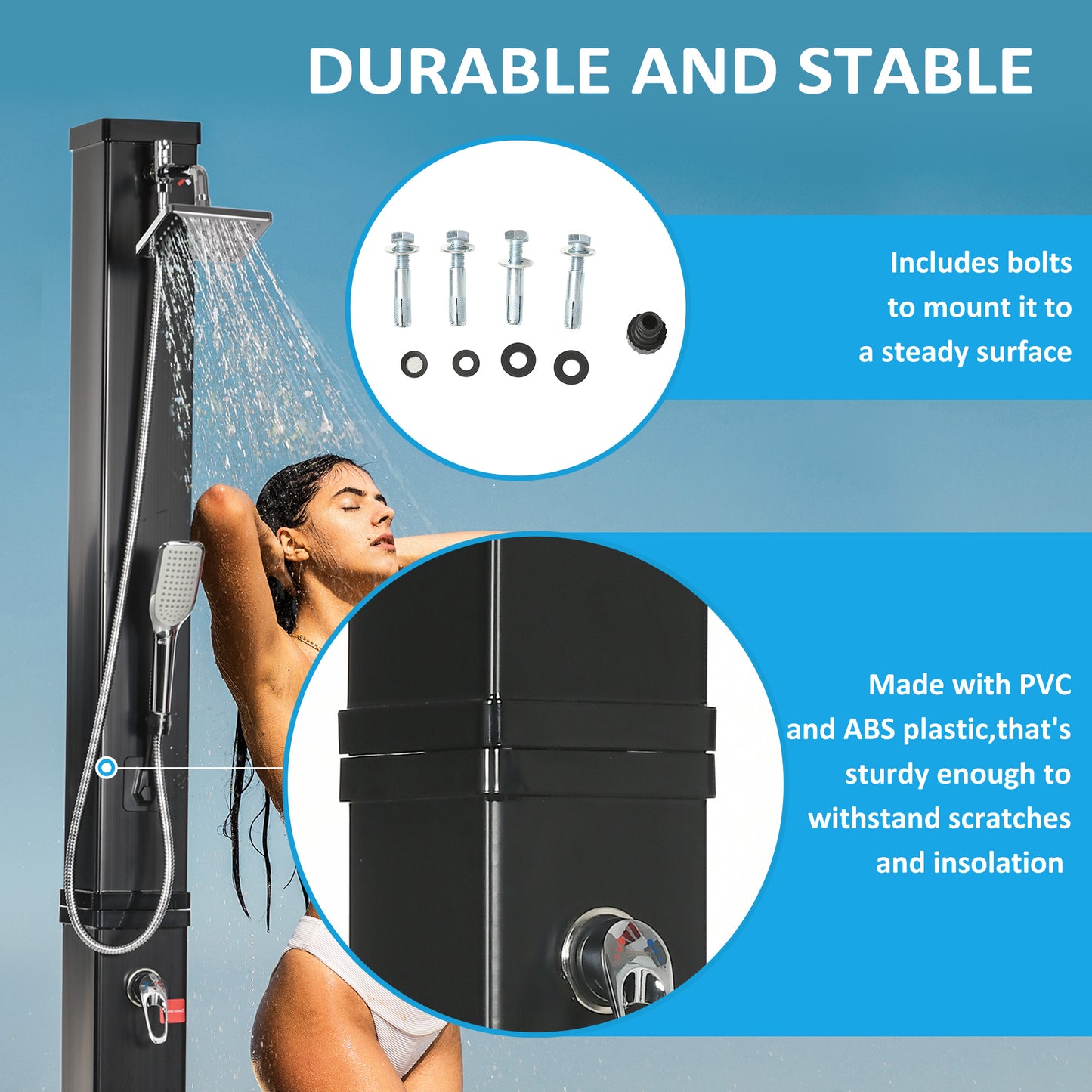 10.6 Gallon Solar Heated Outdoor Shower with Handheld Head