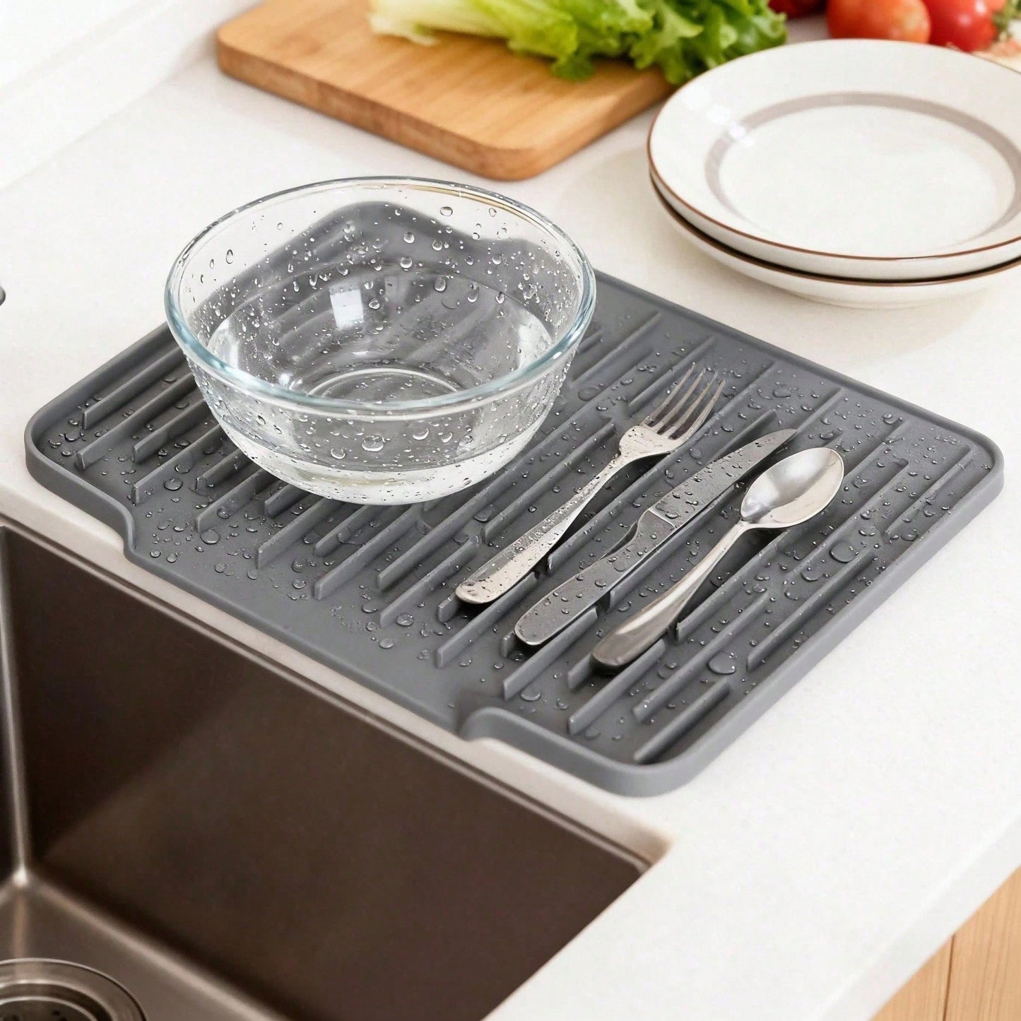 Non Slip Large Silicone Dish Draining Mat, Heat Resistant Sink Liner
