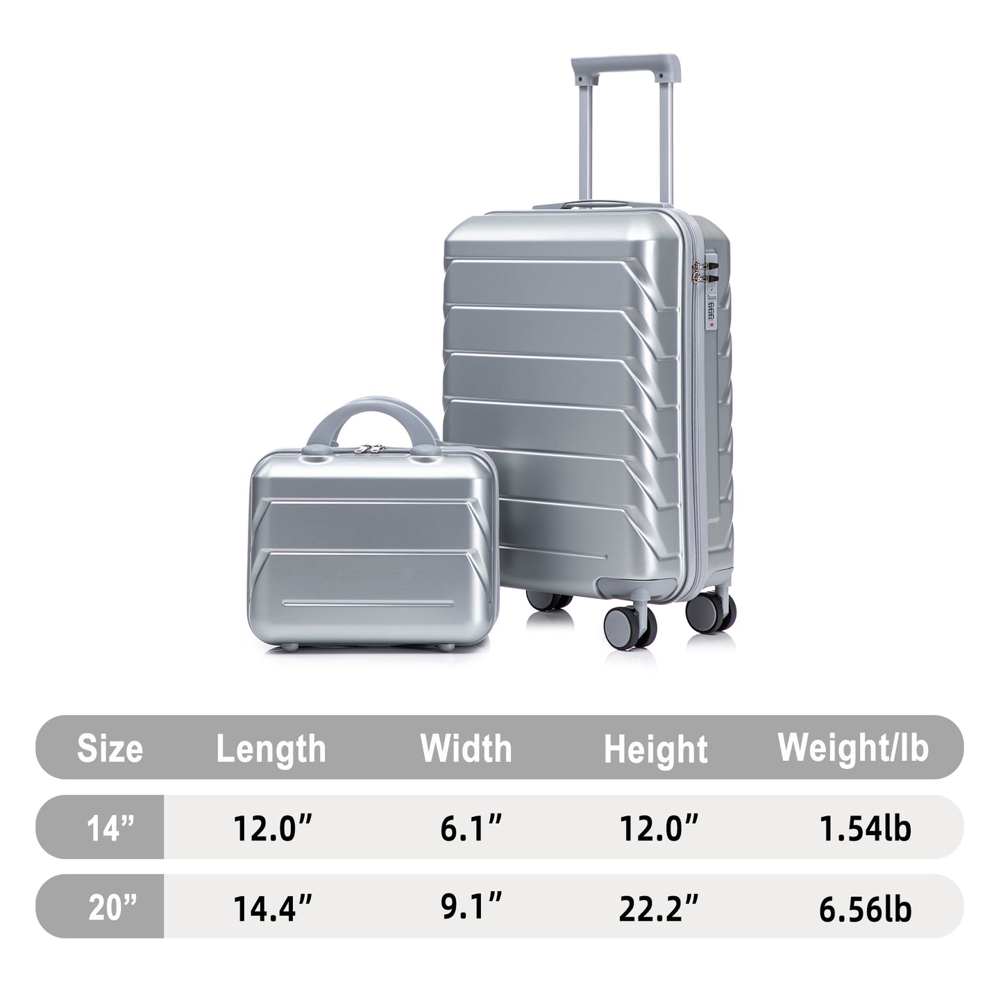 14 20 2 Pcs Set In ABS Spinner Wheel Luggage, With Combination