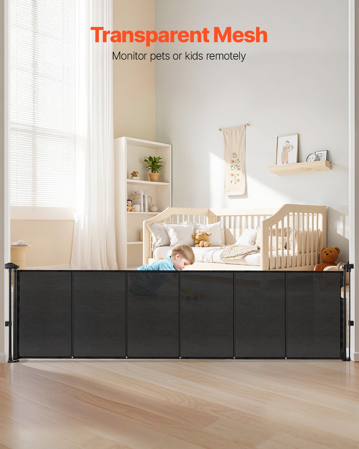 Retractable Baby Gate 34 Inch Tall Extends Up To 110 Inch Wide Mesh Safety Barrier for Kids Pets