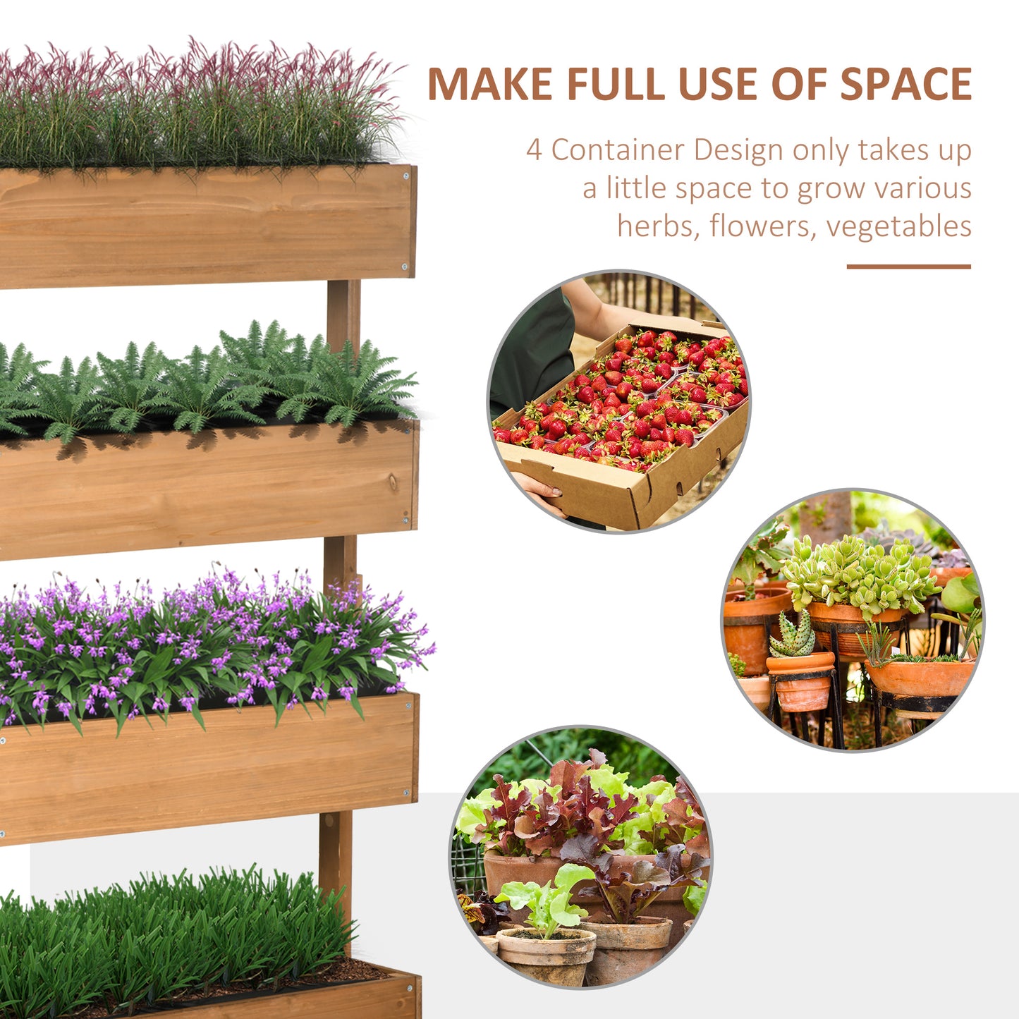 Vertical Raised Garden Bed with 4 Wooden Planter Tiers, Self-Draining Orange