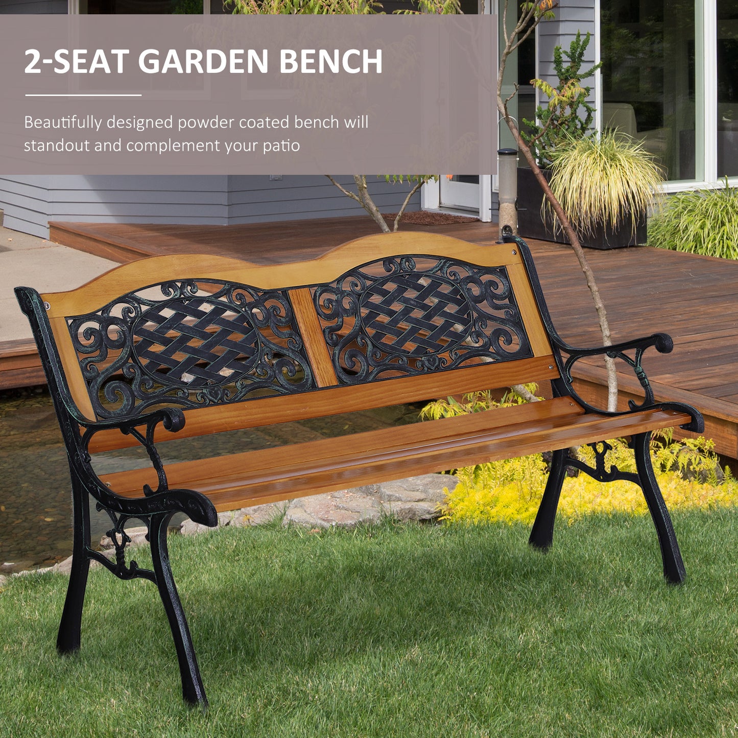 50" Outdoor Garden Bench - Antique Style Loveseat with Metal Frame
