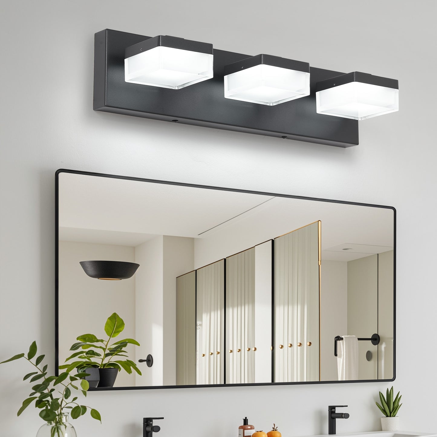 Modern LED Vanity Light - 3-Light Matte Black Over Mirror