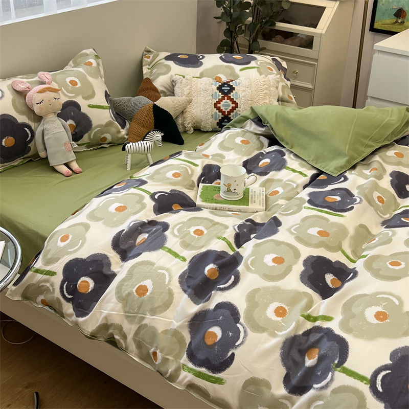 Washed Cotton Bed Sheet Quilt Cover Set - Multiple Sizes & Patterns