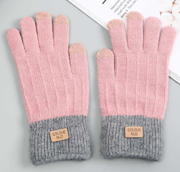 Warm Winter Mittens - Striped Embroidered Cycling Gloves