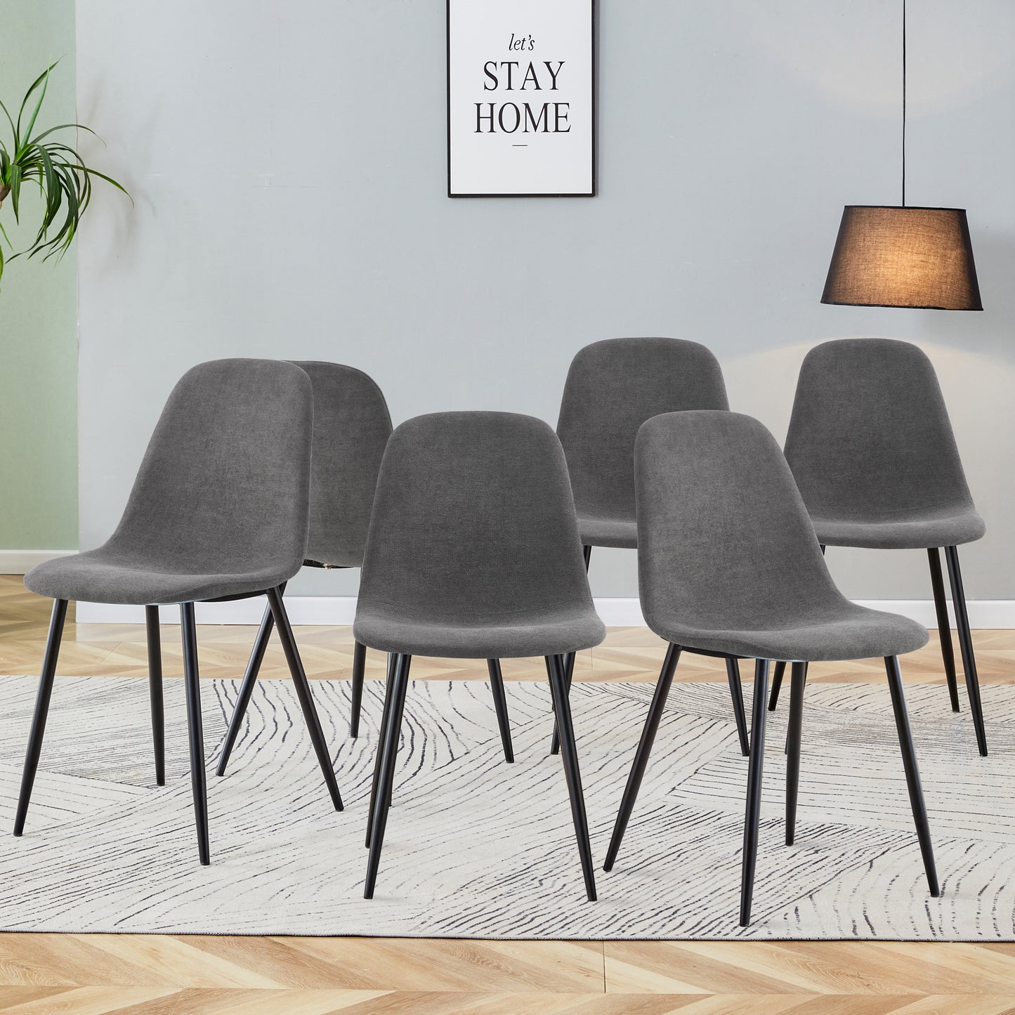 Comfortable Linen-Cotton Dining Chair Set - Six Pieces In Dark