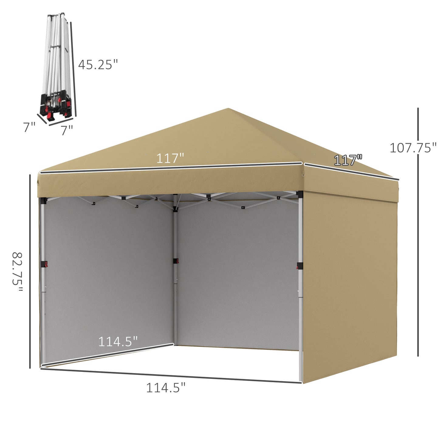 10x10 Pop Up Canopy Tent with Sidewalls and Carry Bag - Beige