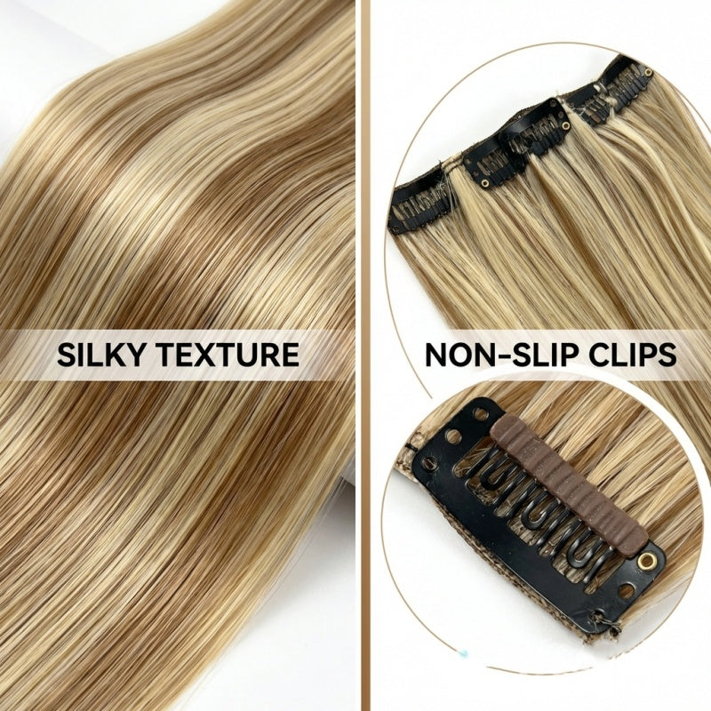 Clip-In Synthetic Hairpiece - Cool Brown with Blonde Highlights, HH008