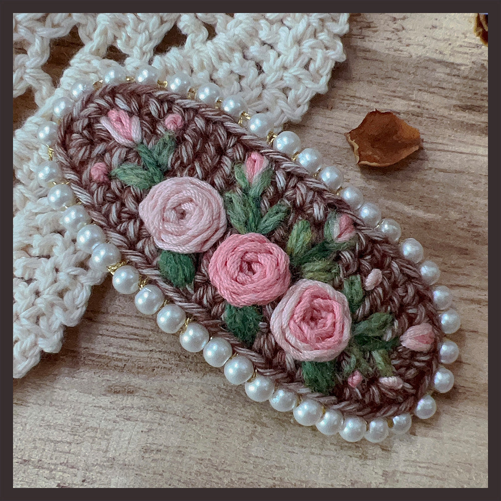 Retro Embroidery Wool Hair Clip with Pearl Details