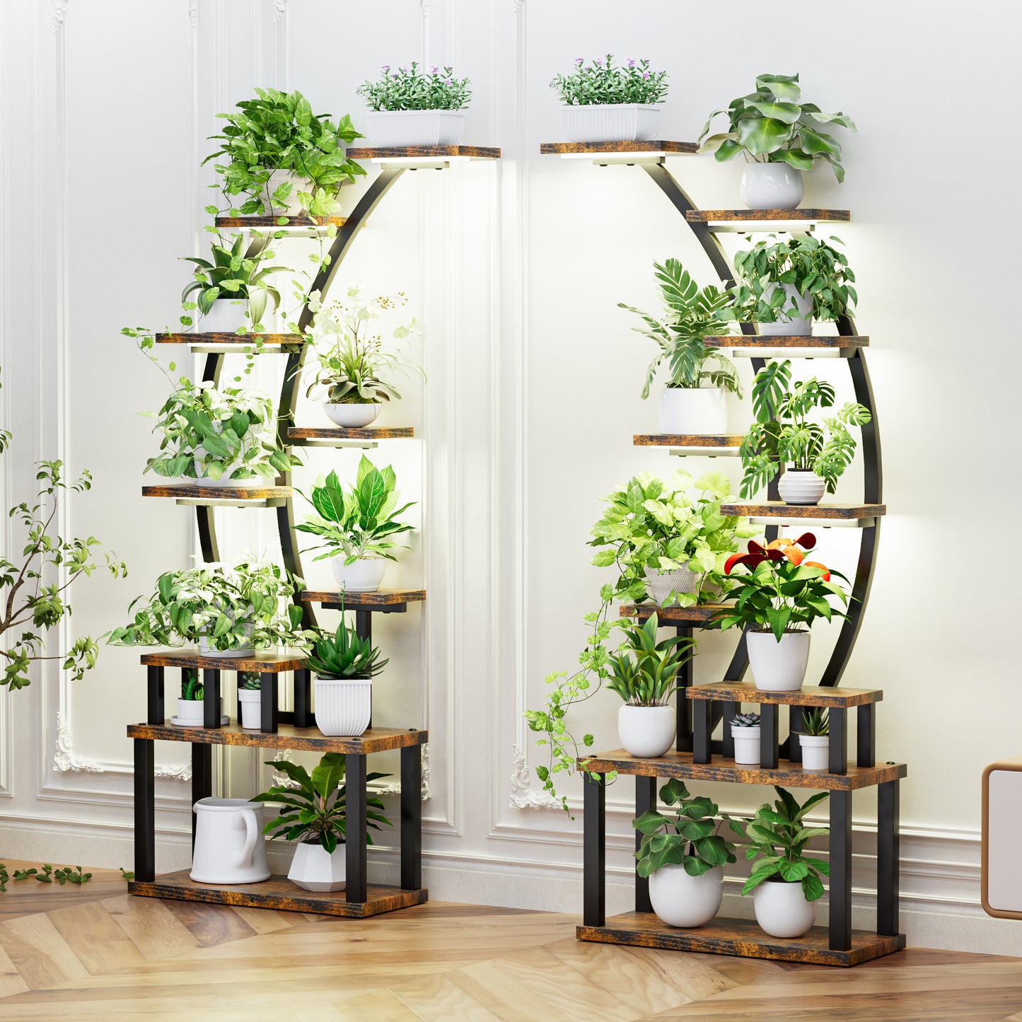 2PCS Plant Stand Indoor With Grow Lights, 9 Tiered Metal Shelf, 63