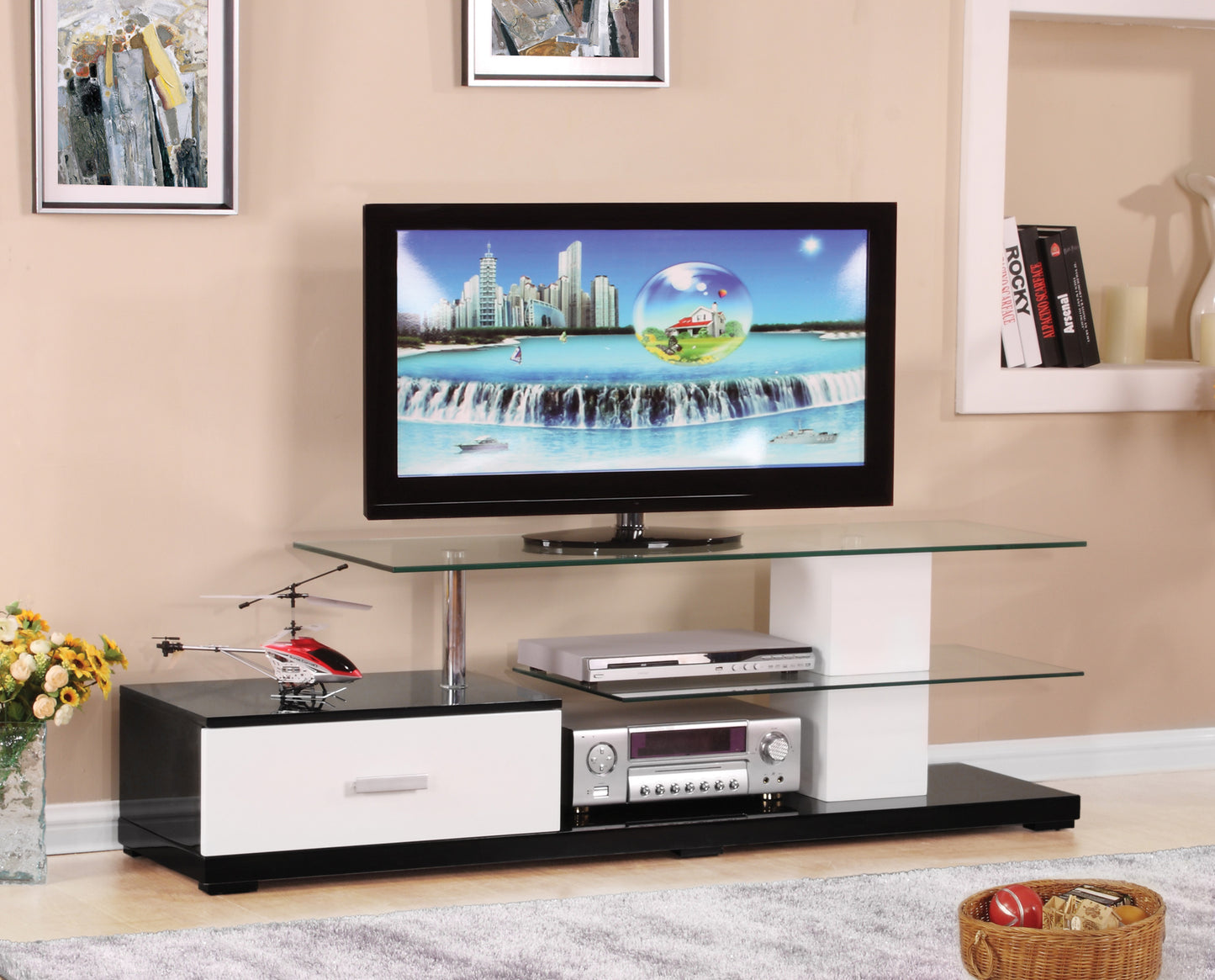 Ivana White & Black Finish TV Stand for 60" TVs