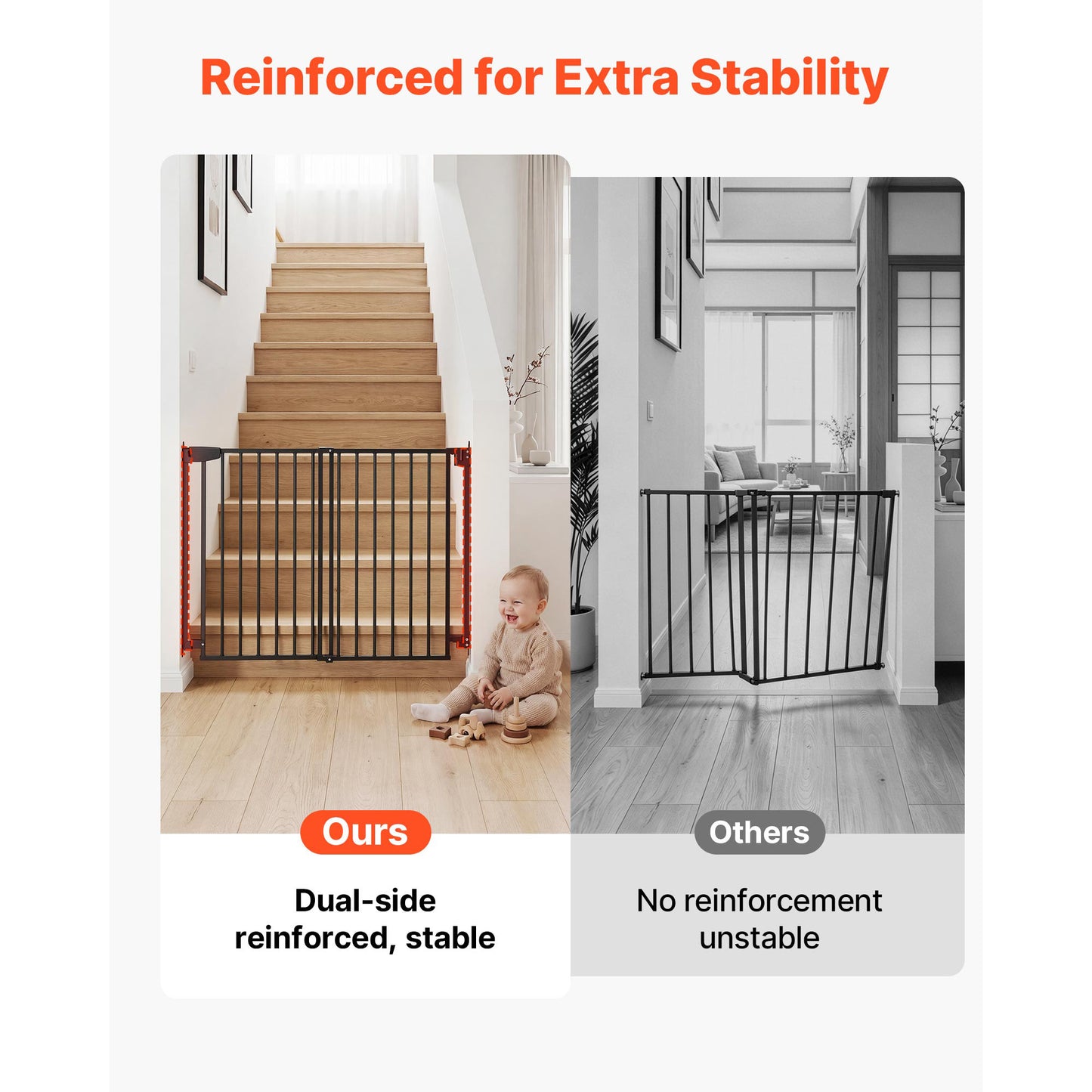Adjustable Baby Gate for Stairs and Doorways - No Bottom Bar, One-Handed Operation, Easy Installation, Black