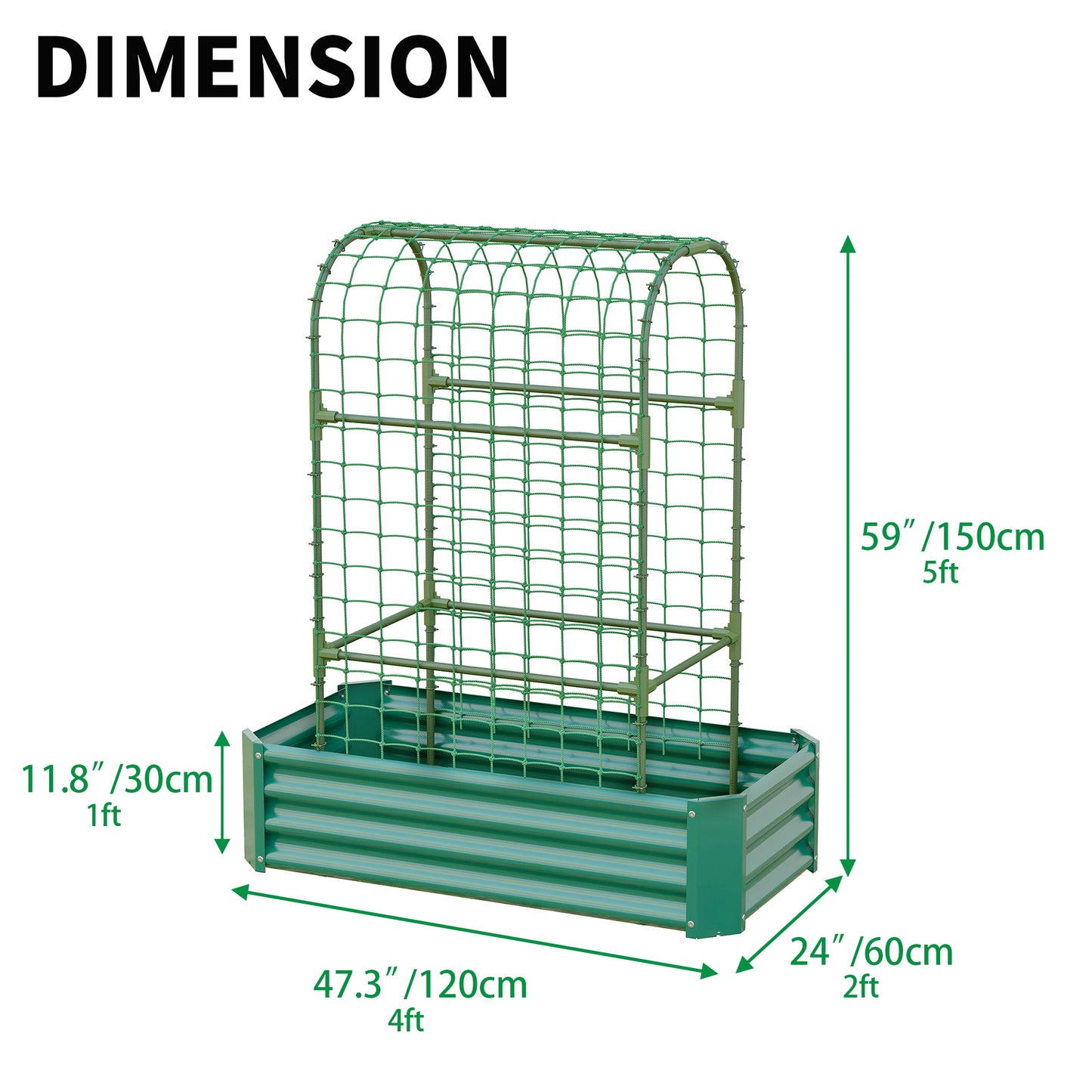 2-in-1 Raised Garden Bed with 59" Tall Trellis - Green