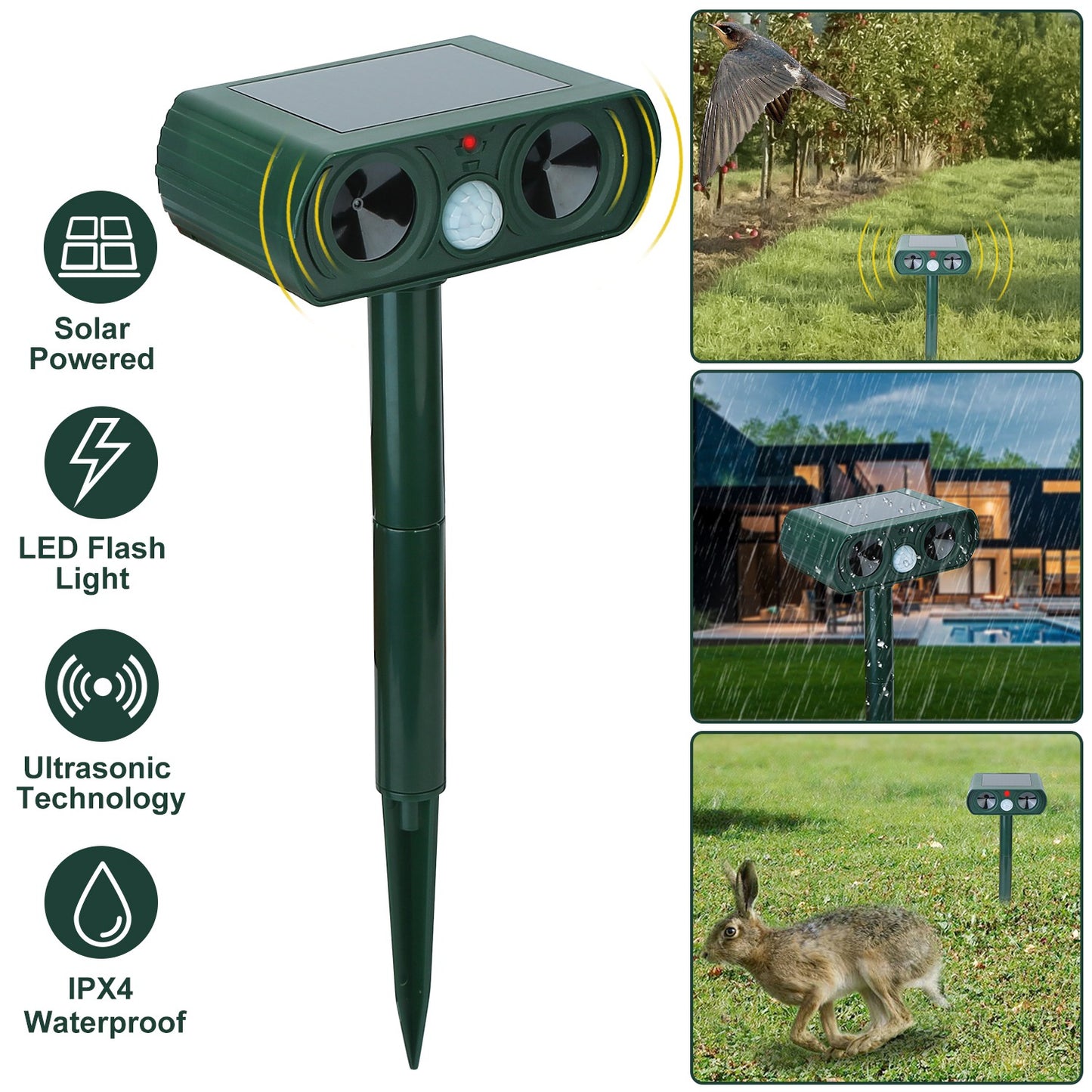 Ultrasonic Animal Repeller - Solar Powered Motion Sensor