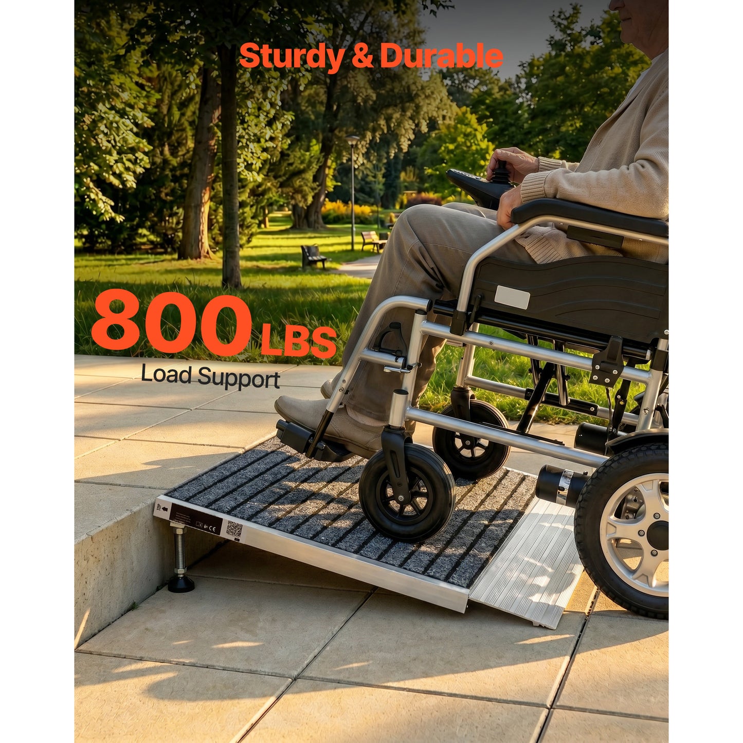 Adjustable Aluminum Door Ramp 24x35.8 Inch Non-Slip Wheelchair Accessory
