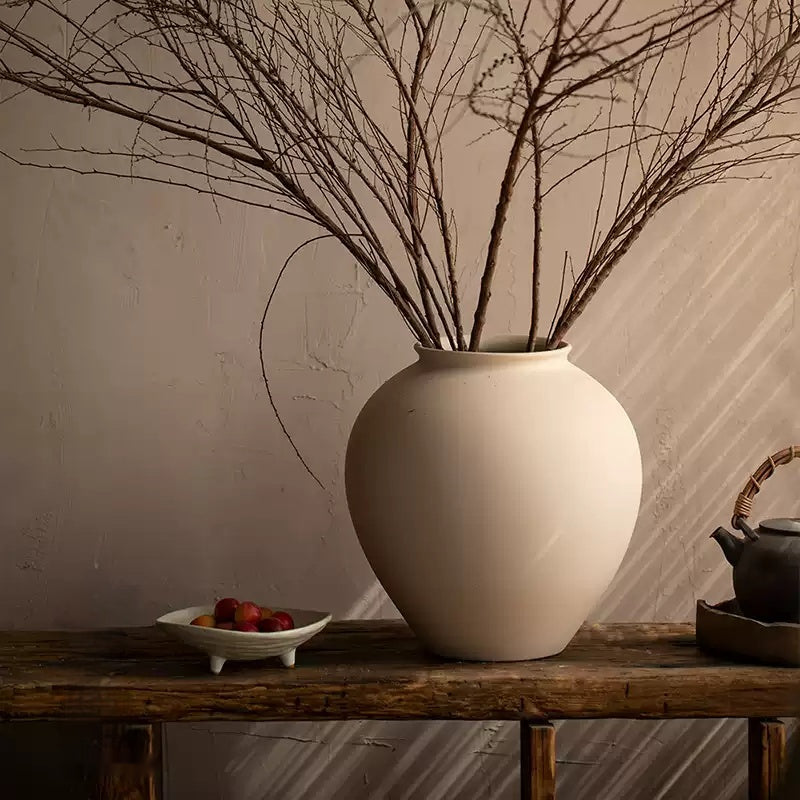 White Ceramic Flower Vase Modern Minimalist Home Decor 30x27x13cm