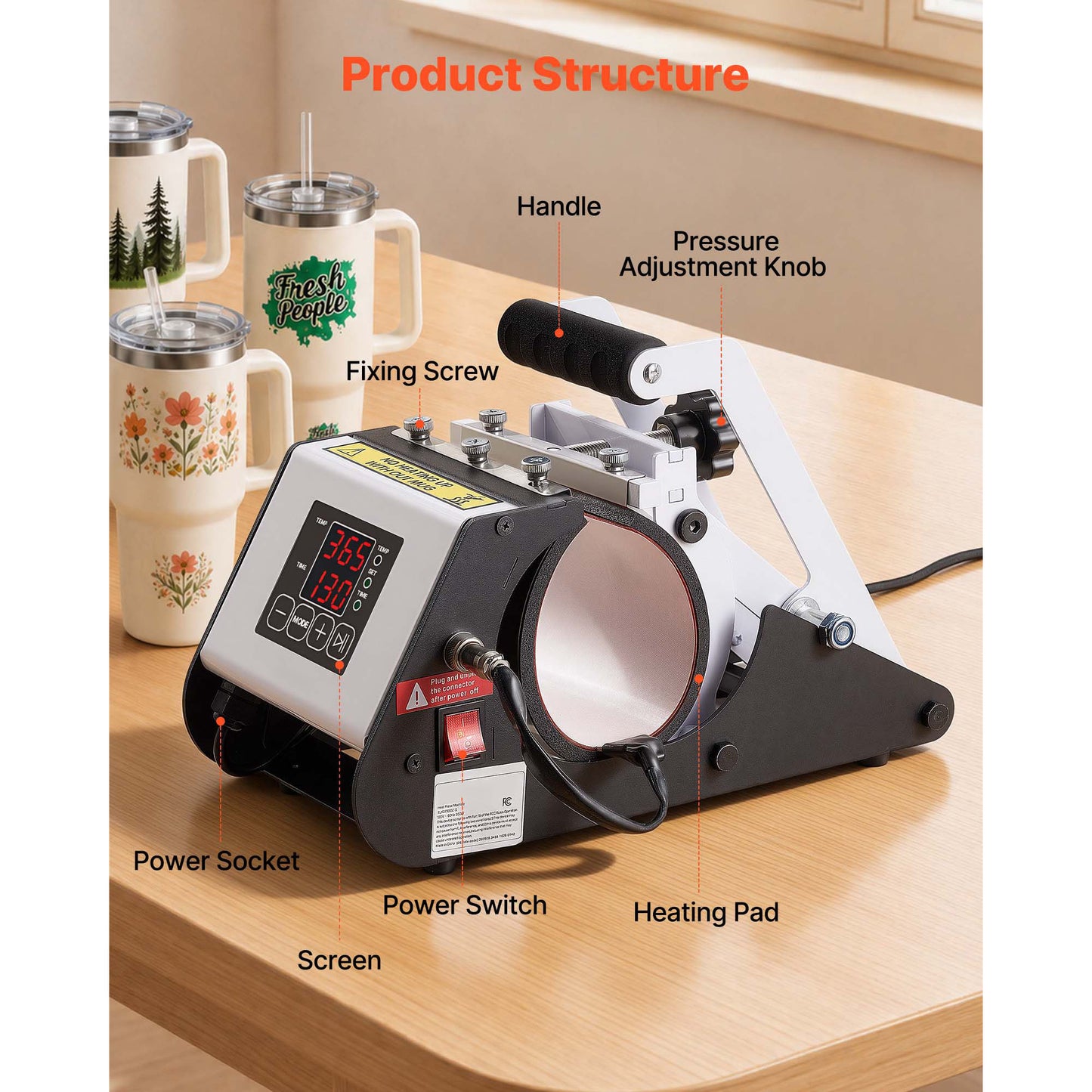 40 Oz Tumbler Heat Press Machine for Sublimation - Fast & Even Heating, Includes Tape & Gloves