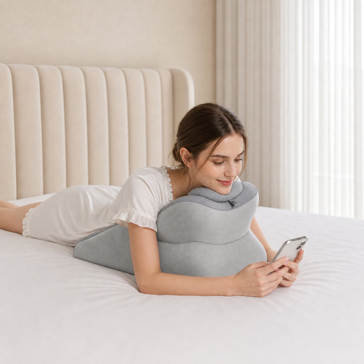 Ergonomic Memory Foam Support Pillow for Couples - Grey