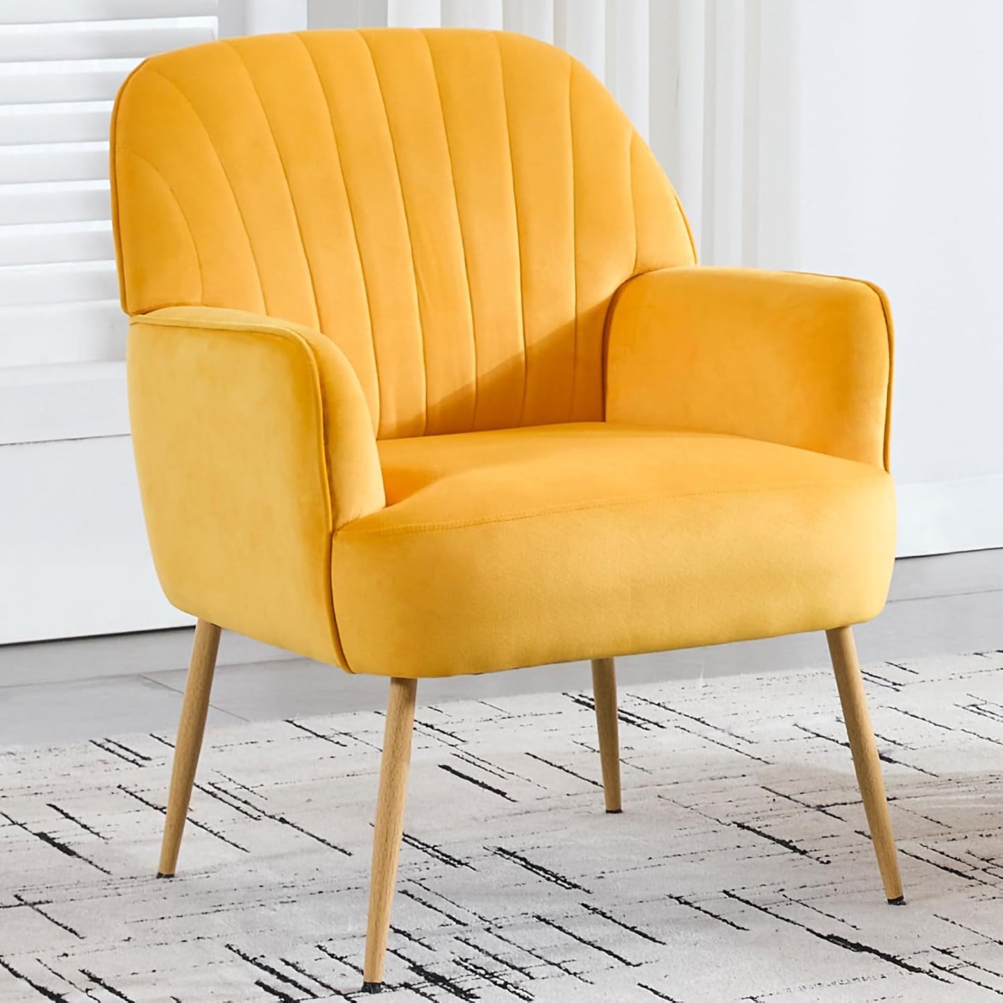 Yellow Velvet Accent Chair - Modern Upholstered Barrel Armchair