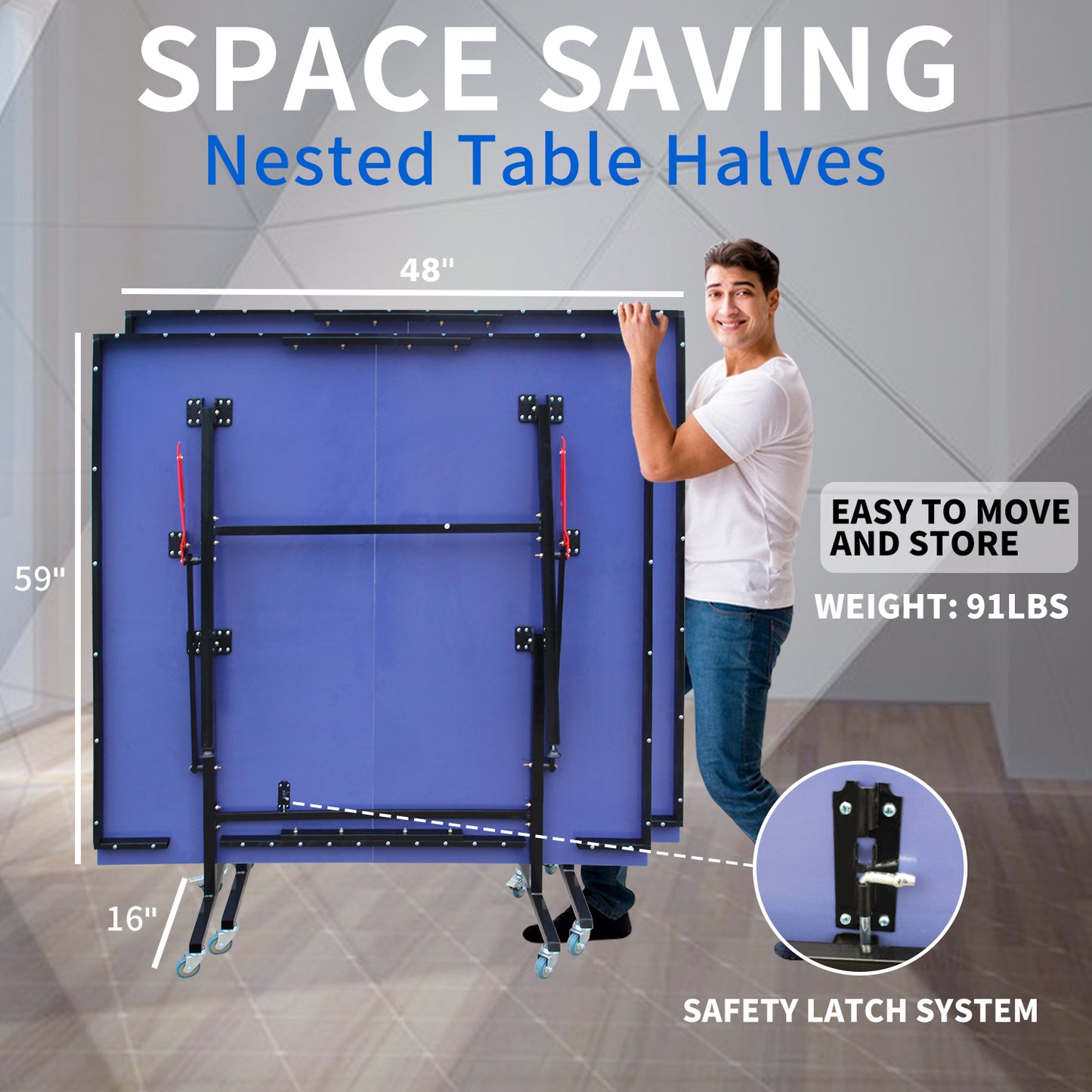 8ft Foldable Indoor Table Tennis Table Set with Paddles & Balls - Blue