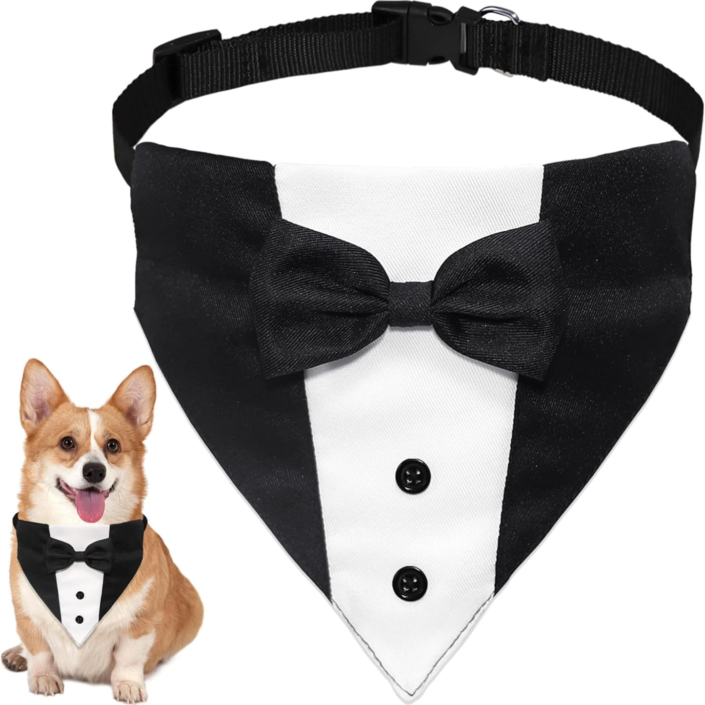 Formal Dog Tuxedo with Bow Tie & Bandana Collar - Adjustable for Small to Large Pets