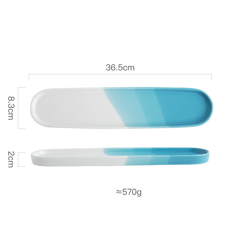 Japanese Ceramic Sushi Plate - Long Rectangular Porcelain Serving Dish