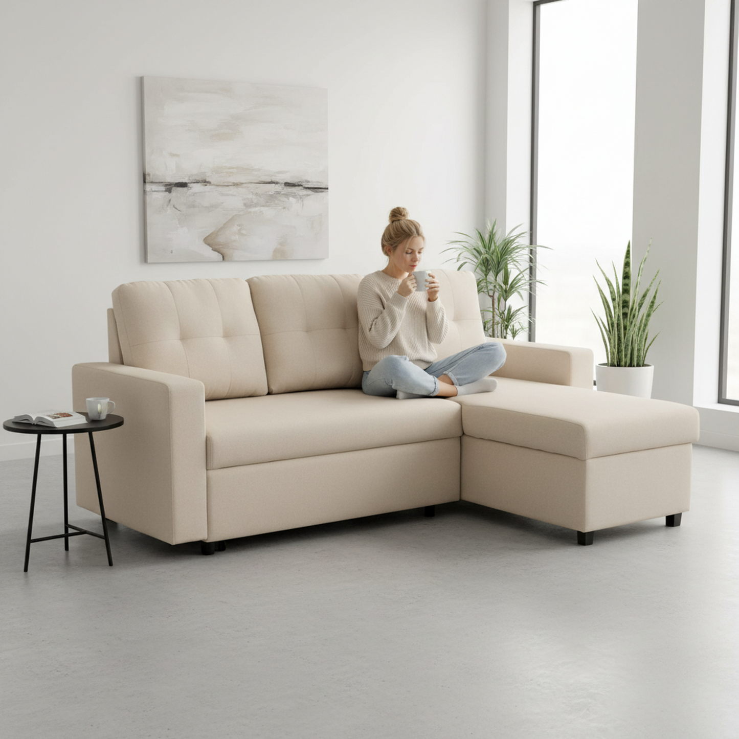 Convertible L-Shaped Sectional Sleeper Sofa Bed, Stylish Apartment