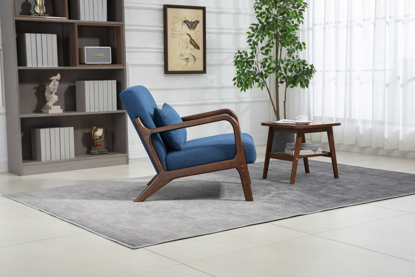 Mid Century Modern Accent Chair - Blue Upholstered Armchair
