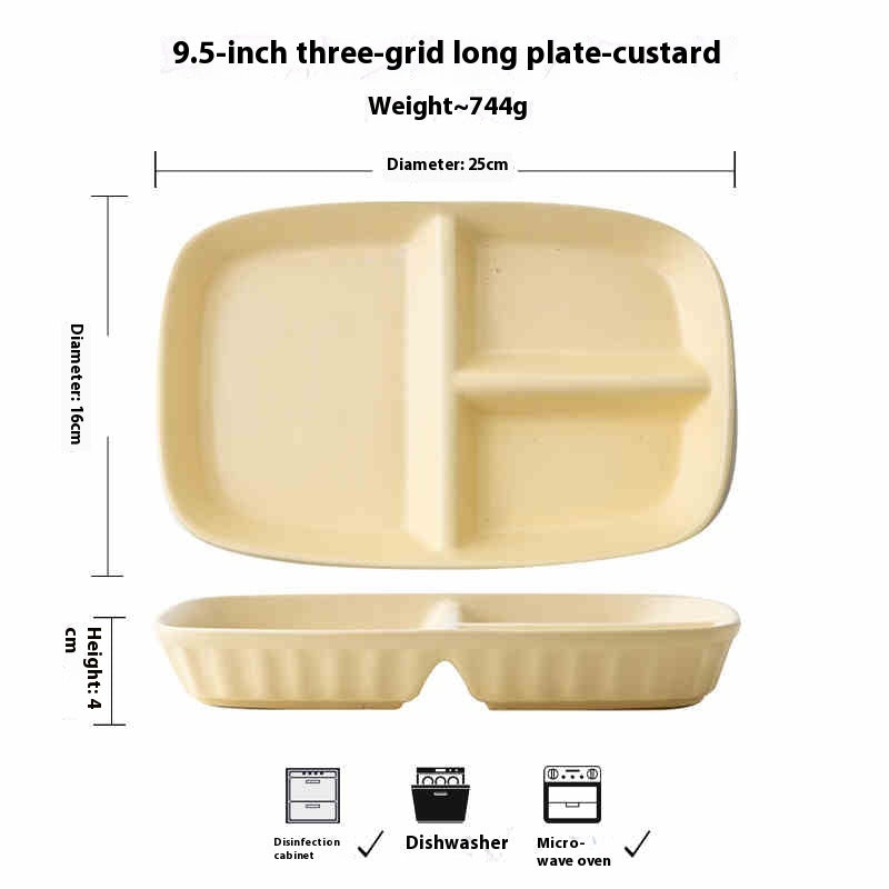 Divided Fat Reduction Ceramic Dumpling Plate – 9.5 Inch Three-Grid Porcelain Plate