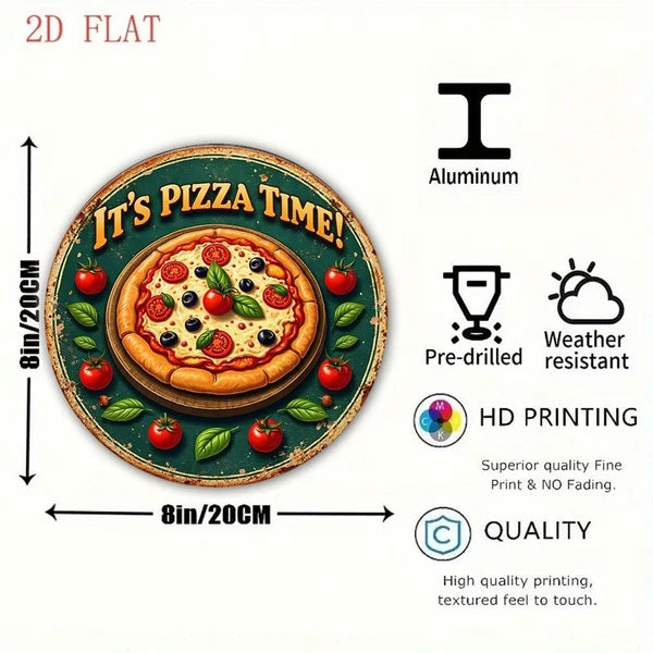 Pizza Time Decorative Tin Sign - Retro Wall Art 8x8in