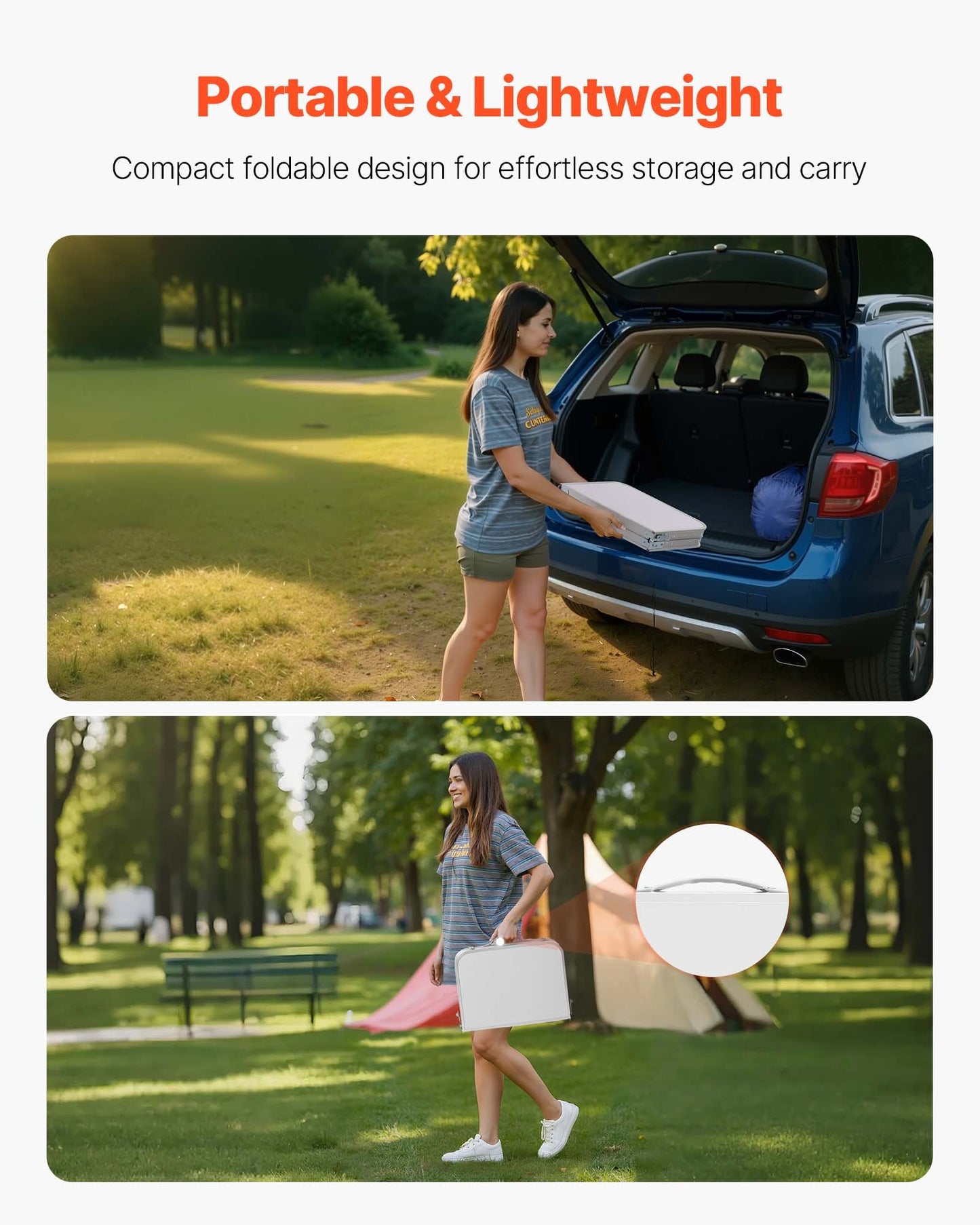 2ft Folding Portable Camping Table - Adjustable Height, Aluminum