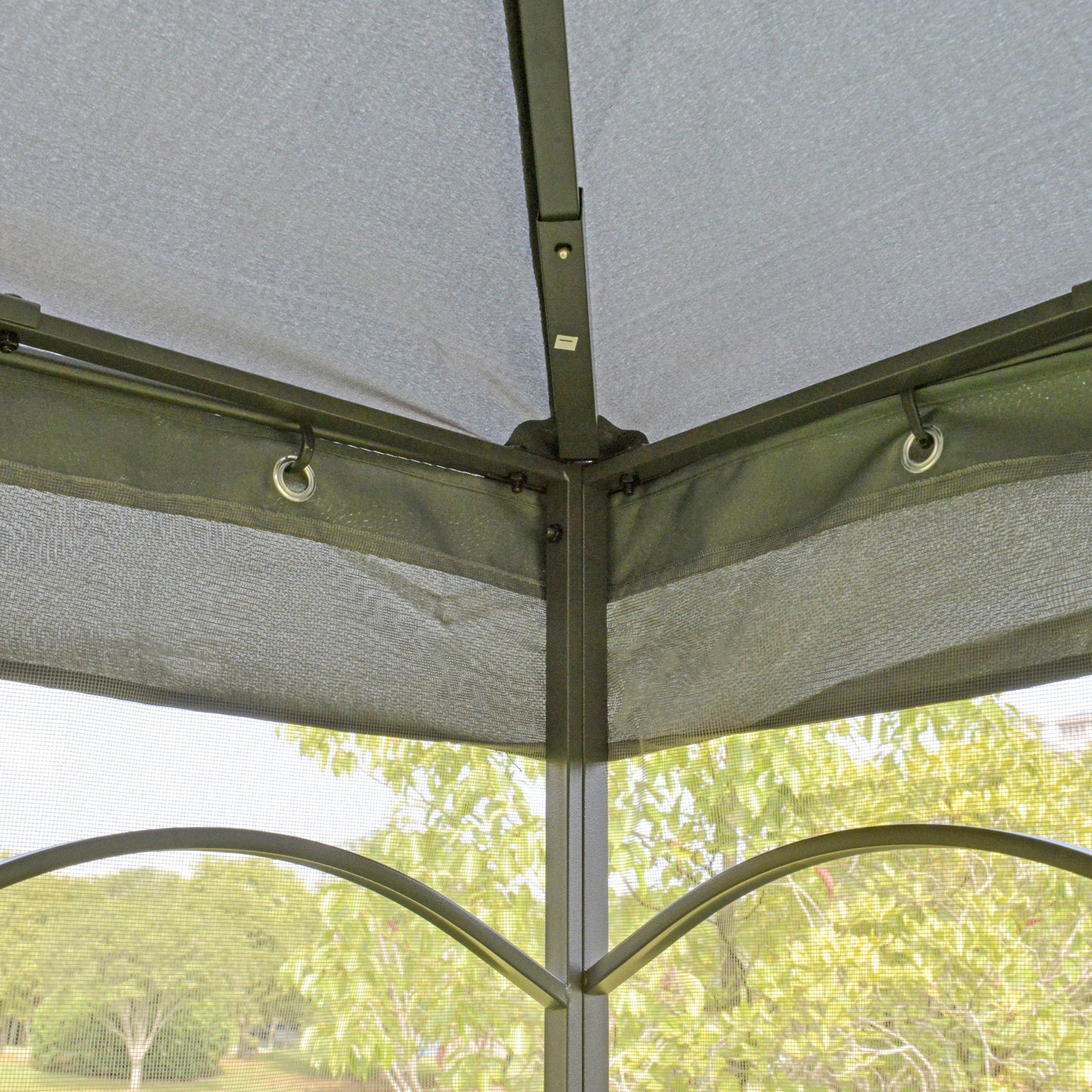 118" Steel Outdoor Patio Gazebo Canopy with Mesh Curtains & Shelves - Gray