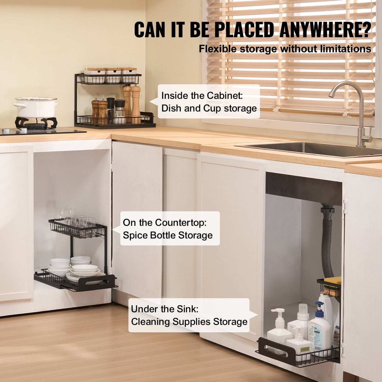 2-Tier Pull Out Under Sink Organizer - 10.7"W x 14.2"D - Black