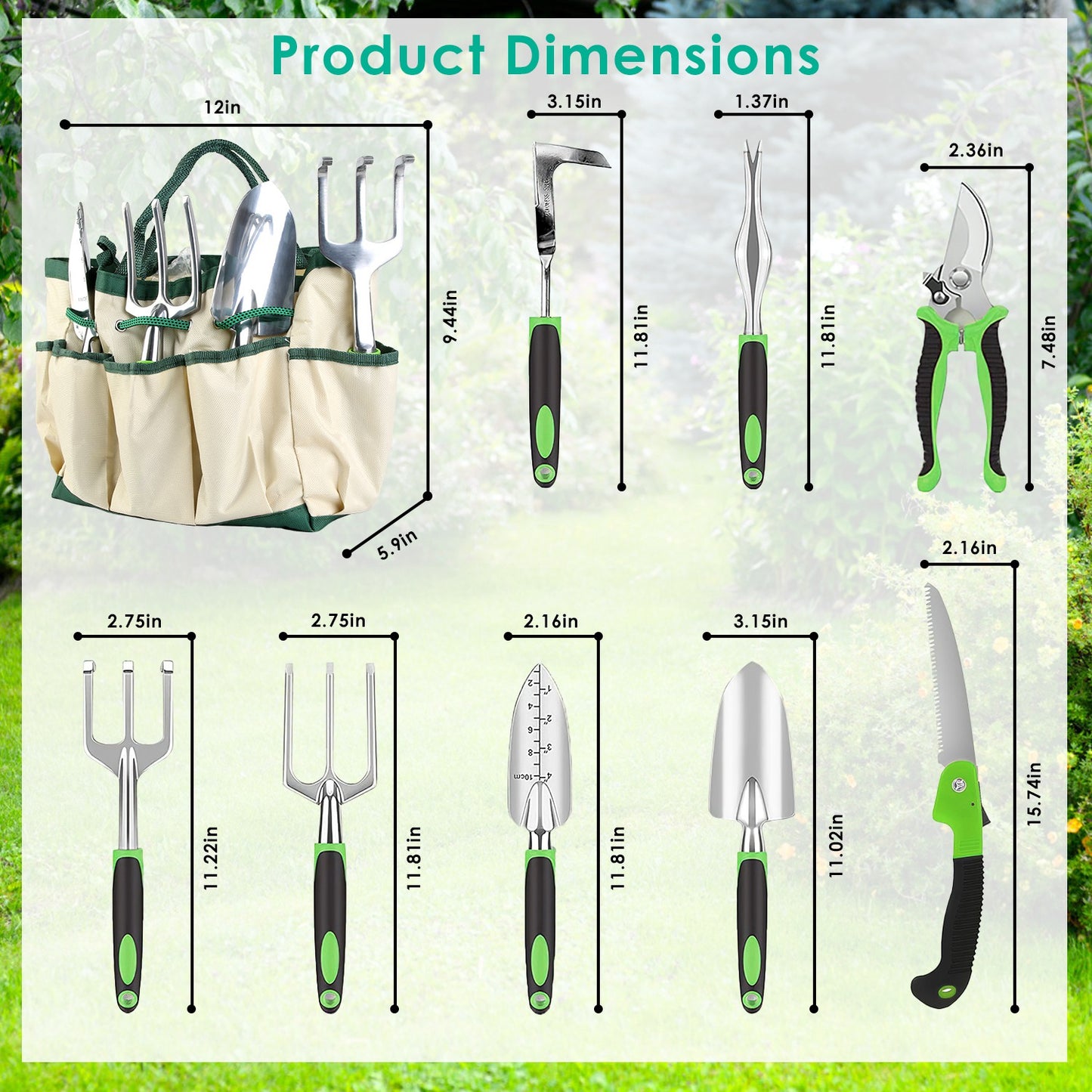 13-Piece Garden Tool Set with Aluminum Alloy Hand Tools & Storage Bag