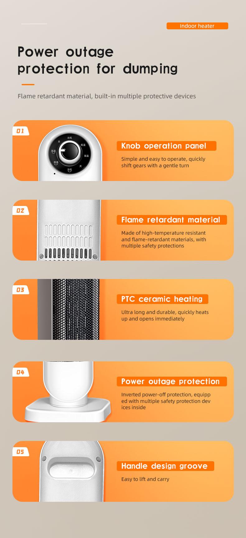 2000W Adjustable Indoor Space Heater with 6 Speed Settings for Home Use