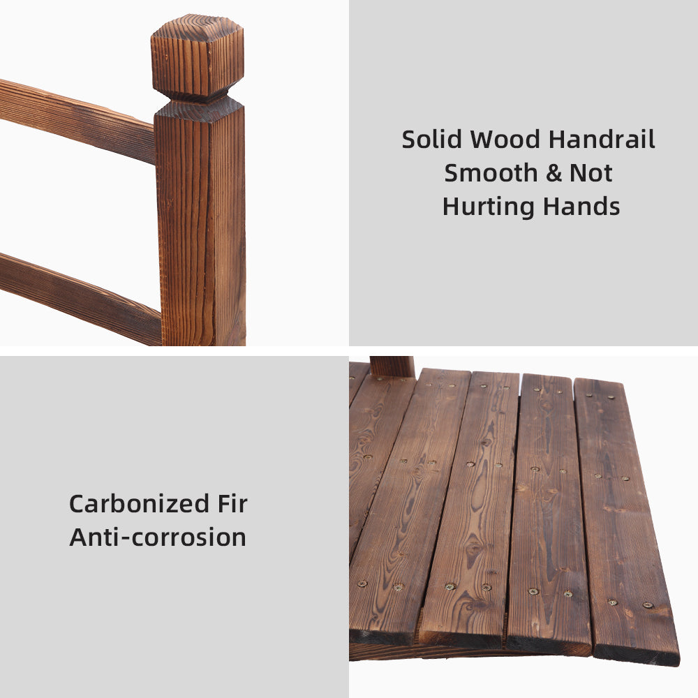 Wooden Garden Bridge Small Outdoor Landscape Bridge Carbonized Finish