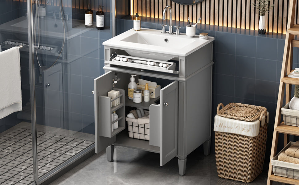 24-Inch Gray Bathroom Vanity with Soft-Closing Doors & Drawer
