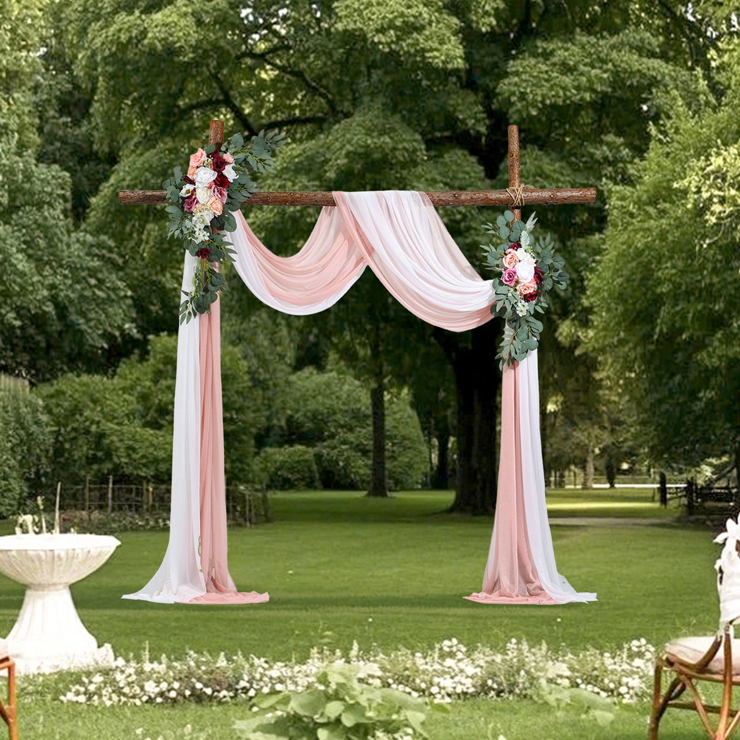 Artificial Wedding Arch Flowers Kit with 21ft Draping Fabric - Pink & Ivory